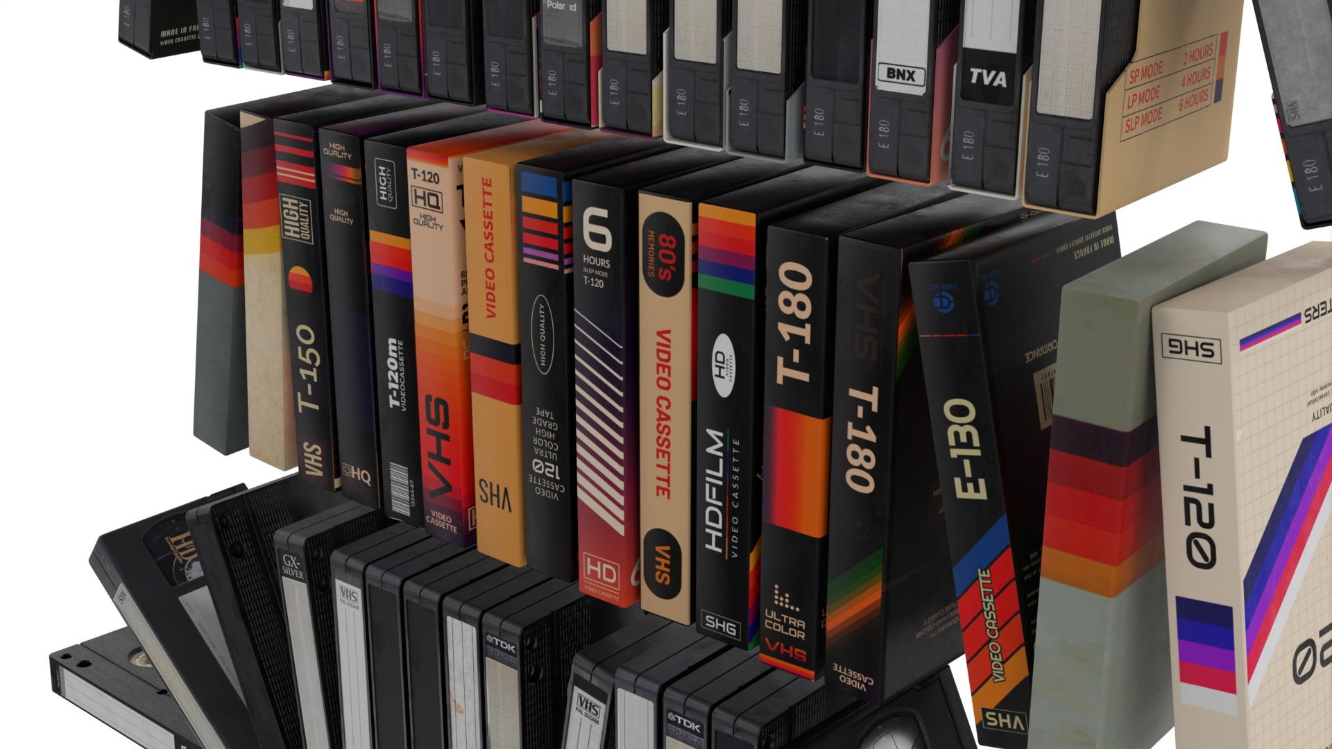 50 VHS Tapes Retro Collection Low-poly 3D model_10