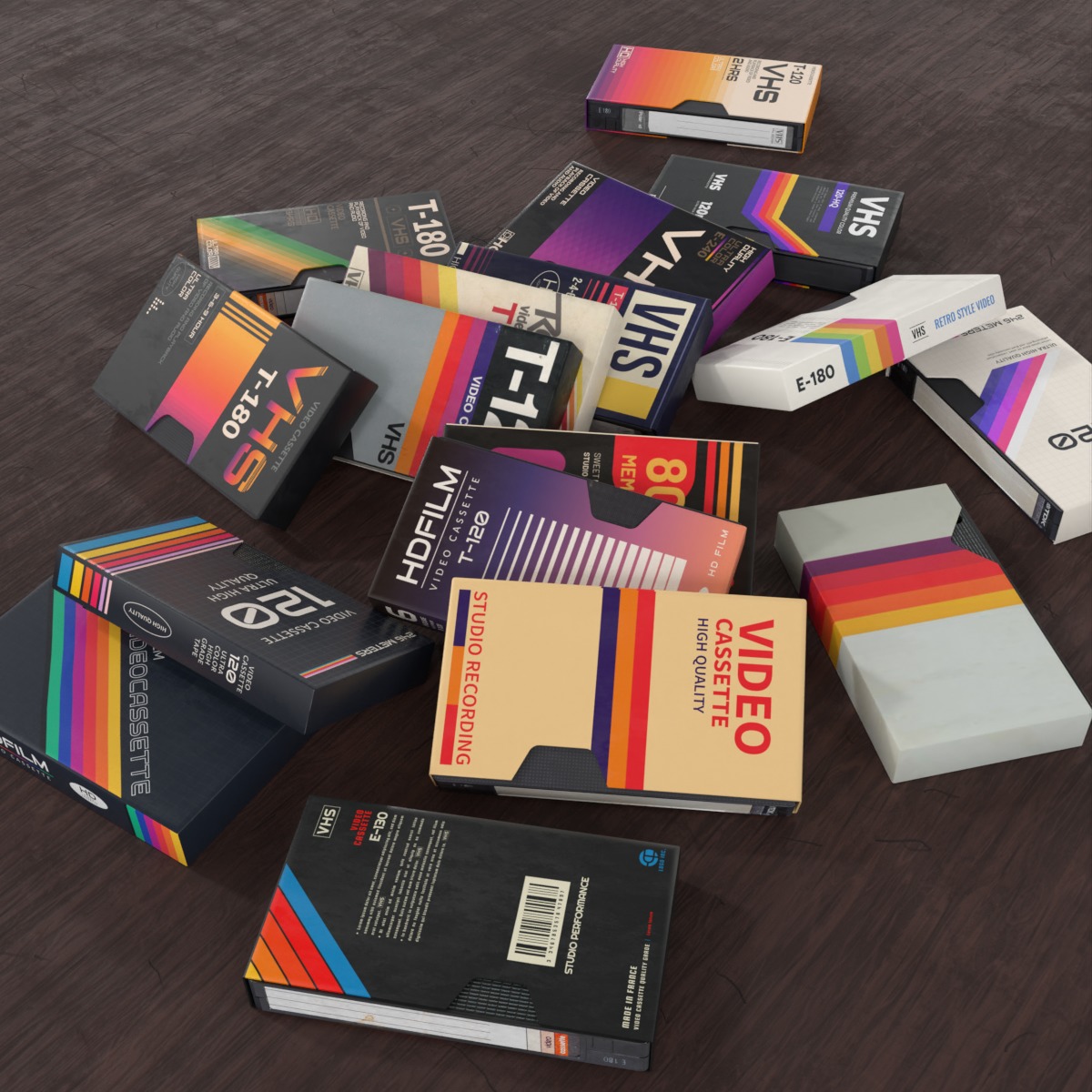 50 VHS Tapes Retro Collection Low-poly 3D model_7