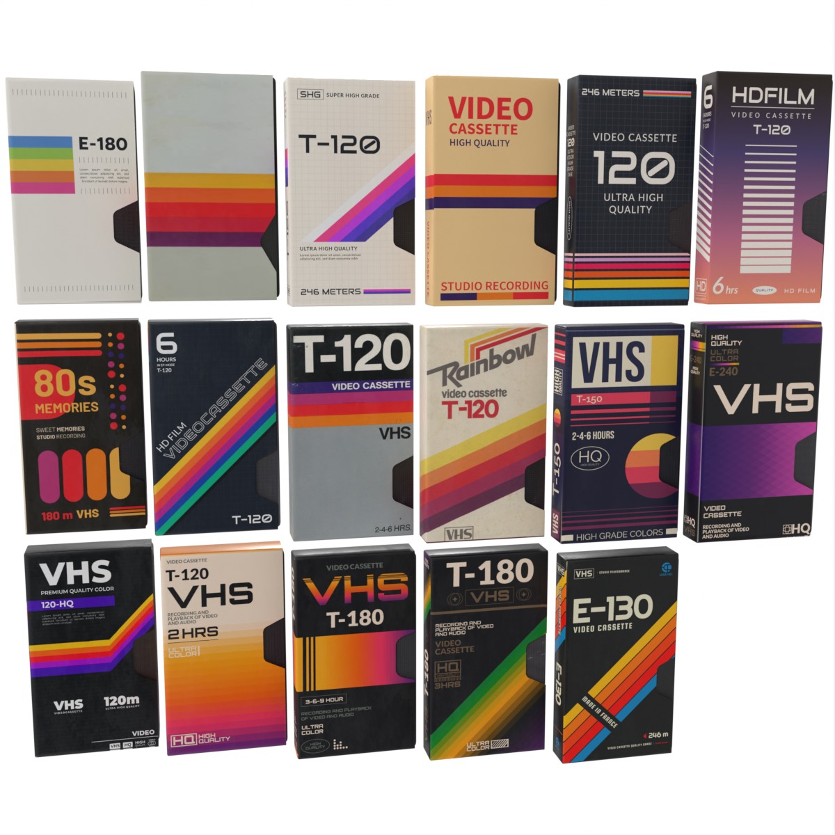 50 VHS Tapes Retro Collection Low-poly 3D model_12
