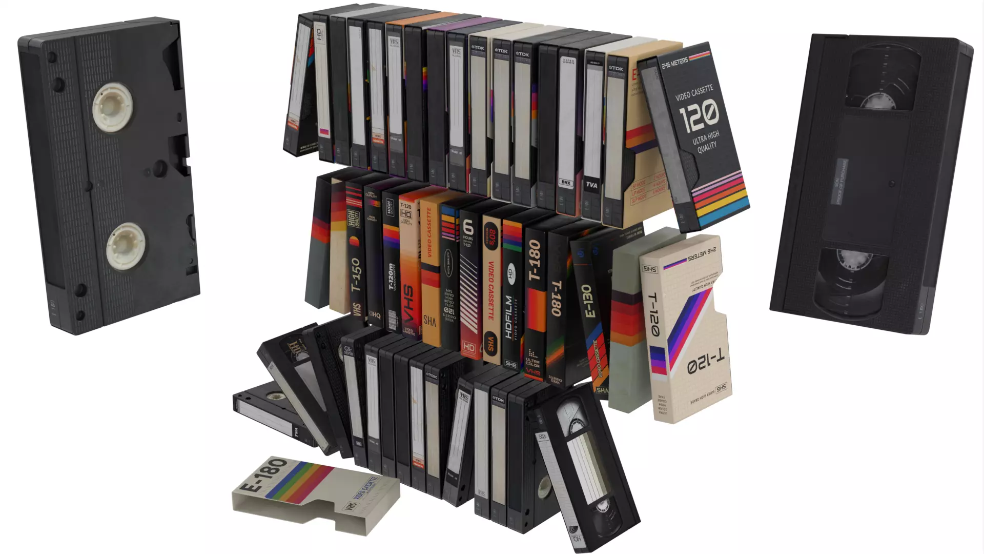 50 VHS Tapes Retro Collection Low-poly 3D model_0