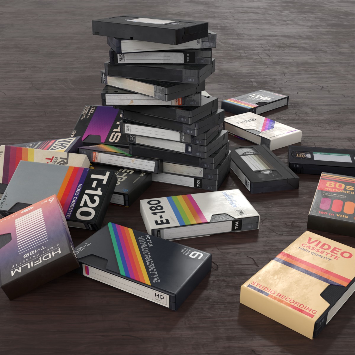 50 VHS Tapes Retro Collection Low-poly 3D model_2