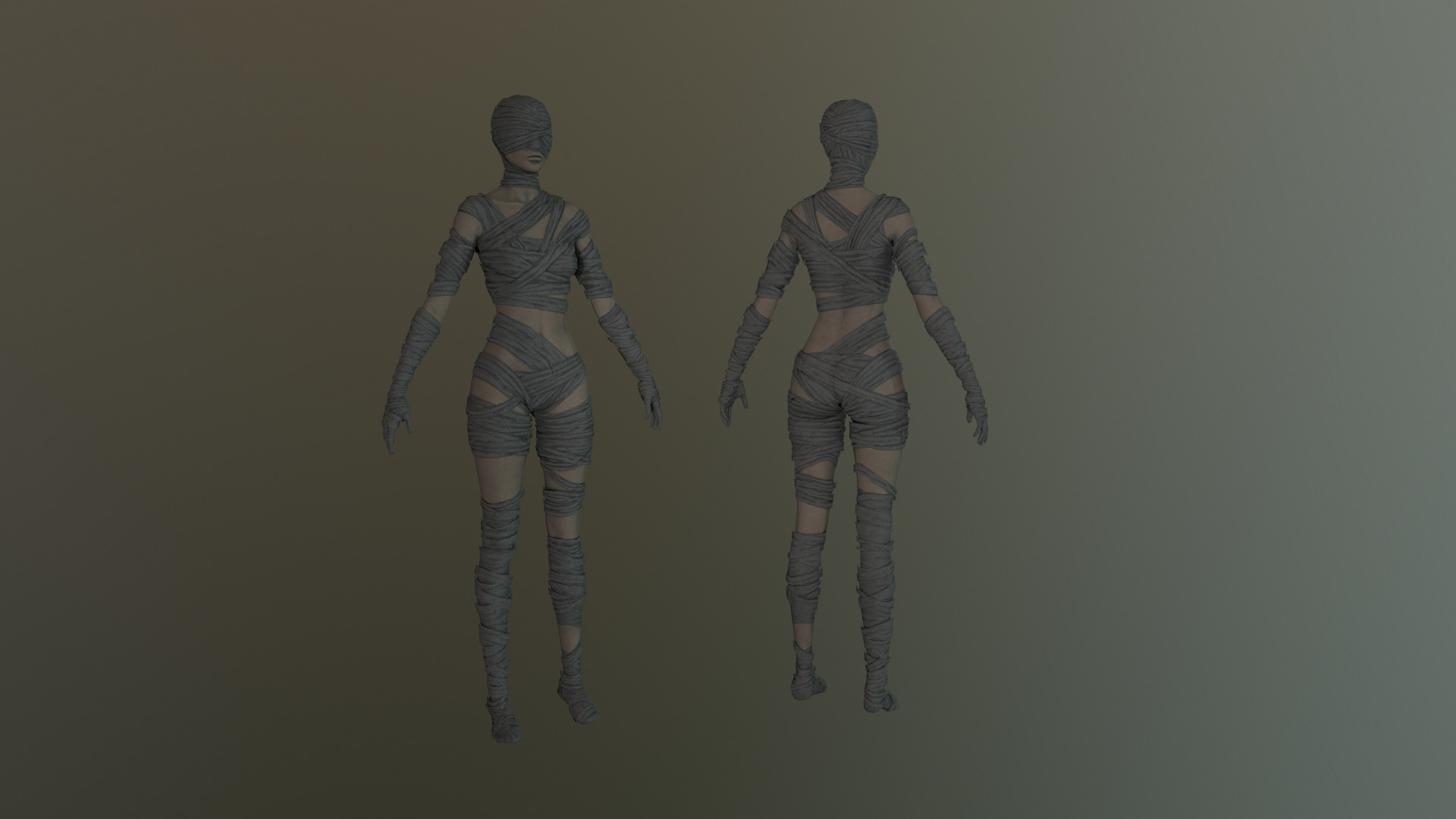 Mummy Female Low-poly 3D model_7