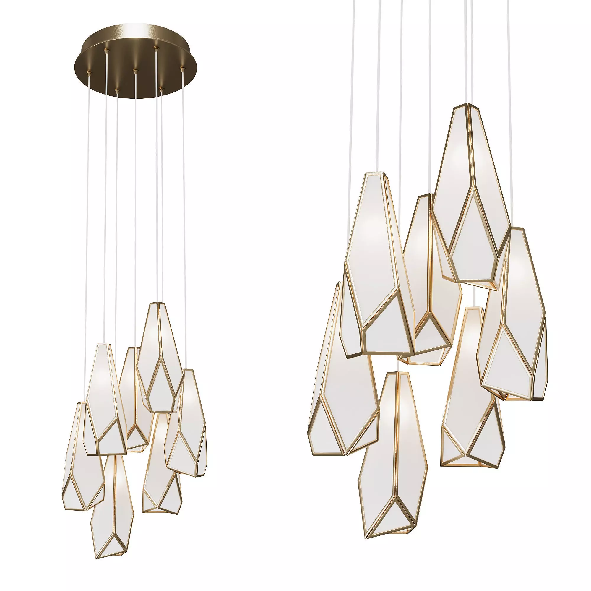 Glace White 7-Light Round Multi-Drop Pendant 3D model_0