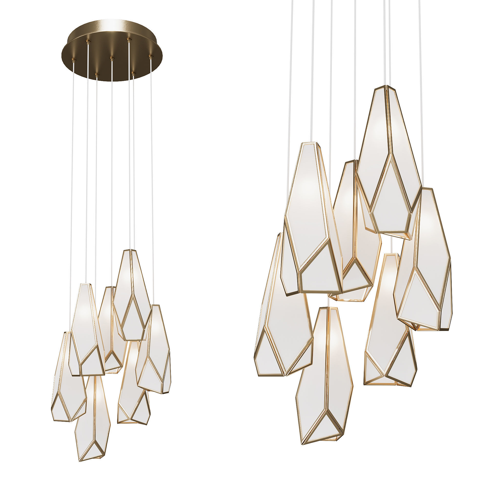 Glace White 7-Light Round Multi-Drop Pendant 3D model_4