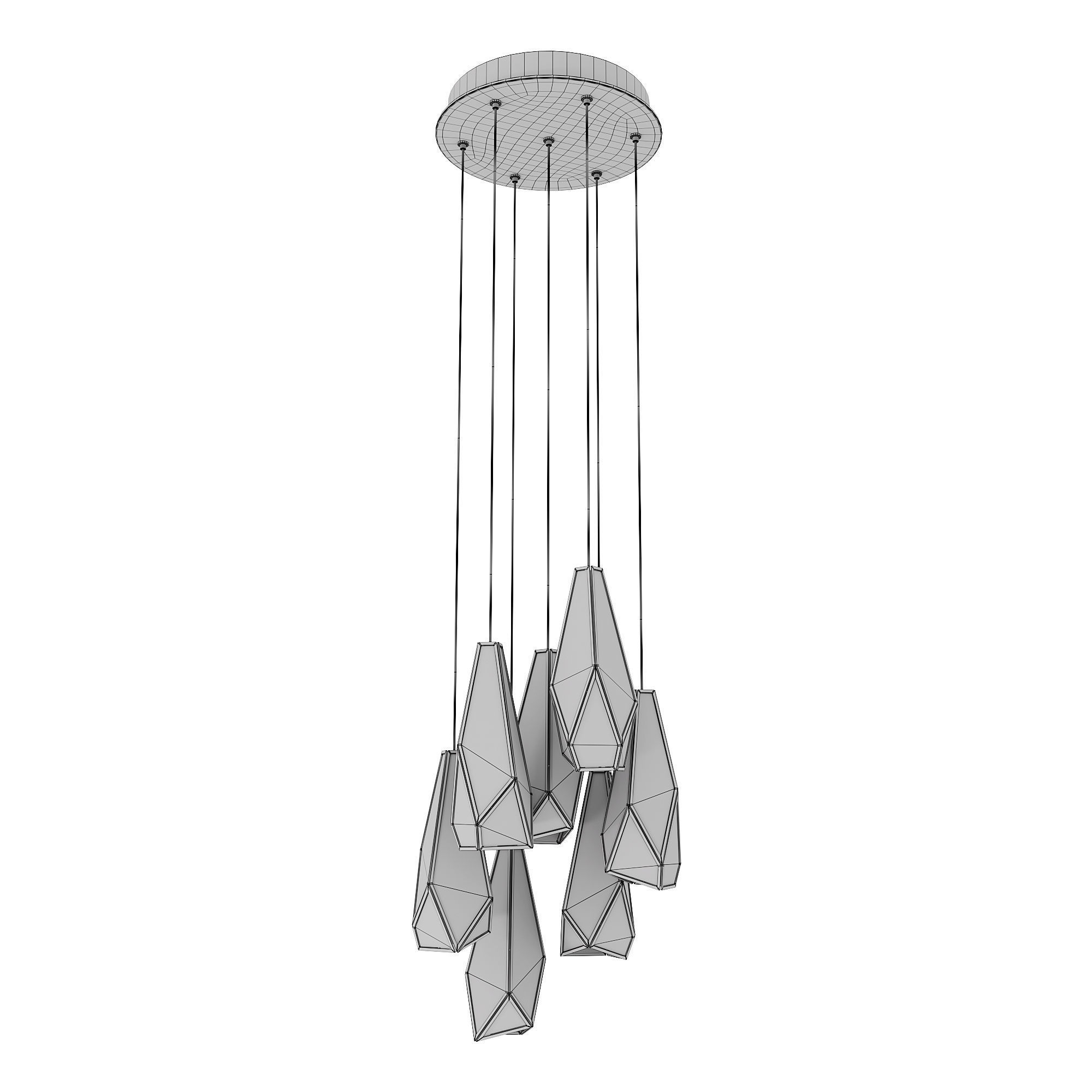 Glace White 7-Light Round Multi-Drop Pendant 3D model_1