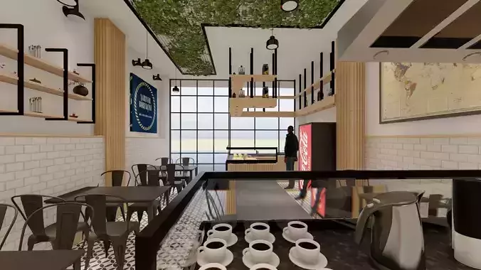 Modern Minimalist Cafe Interior Design 3D Model