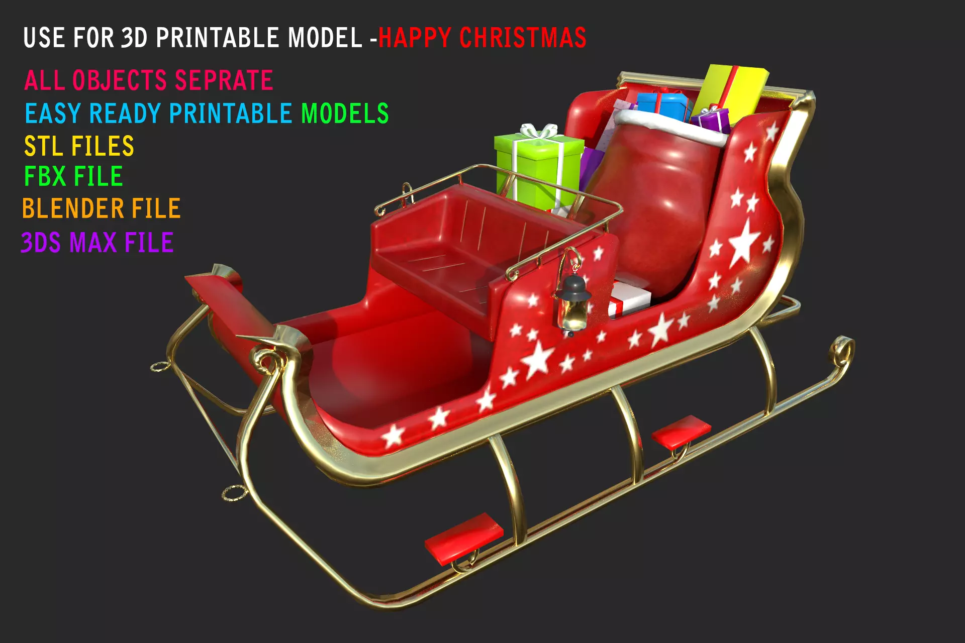 Santa Claus sleigh with 3d printable model 3D print model_0