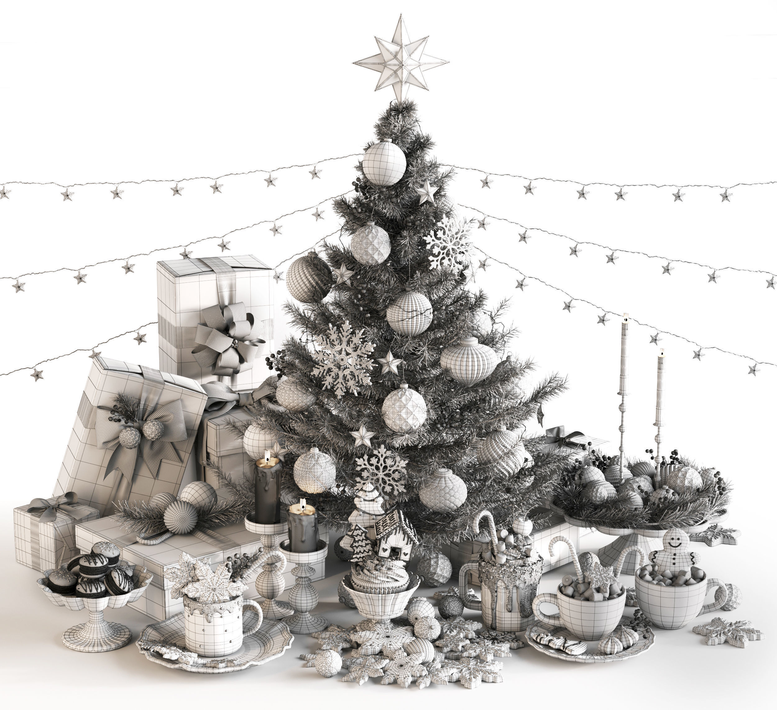 Christmas and New Year Decorations with Christmas tree  3D model_12