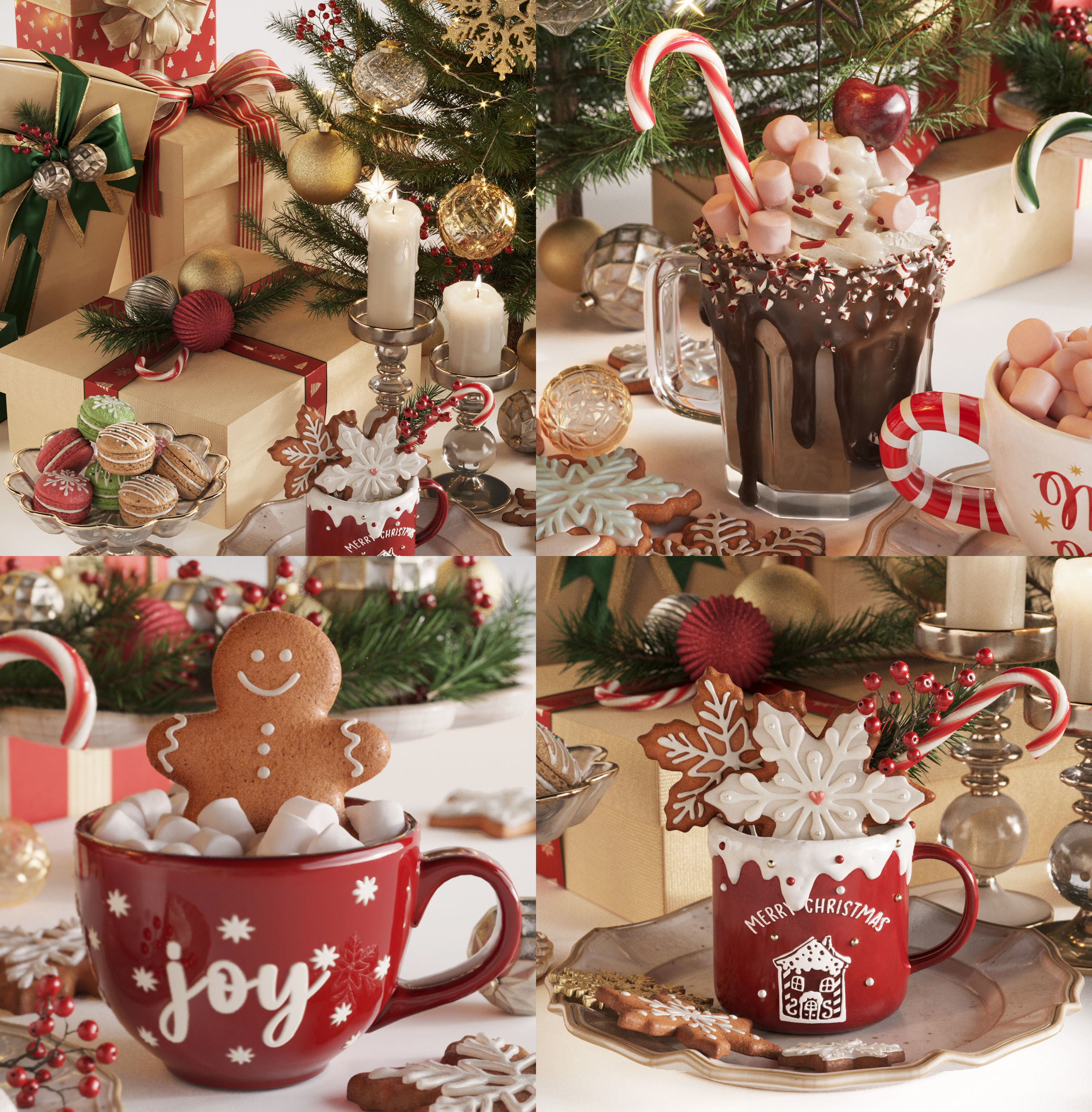 Christmas and New Year Decorations with Christmas tree  3D model_2