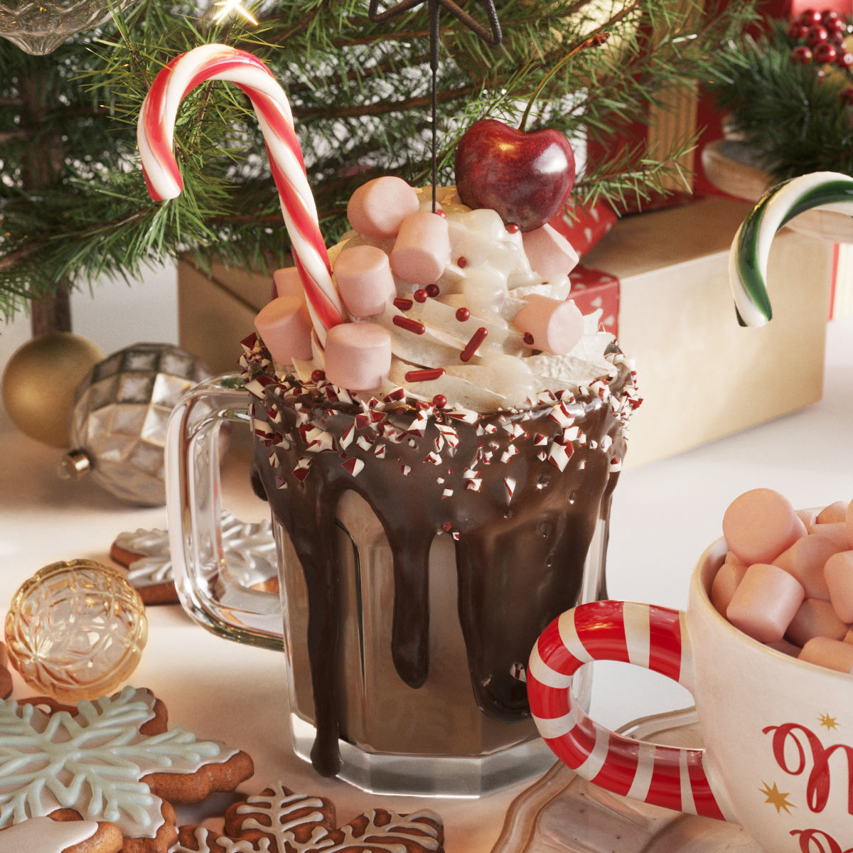 Christmas and New Year Decorations with Christmas tree  3D model_9