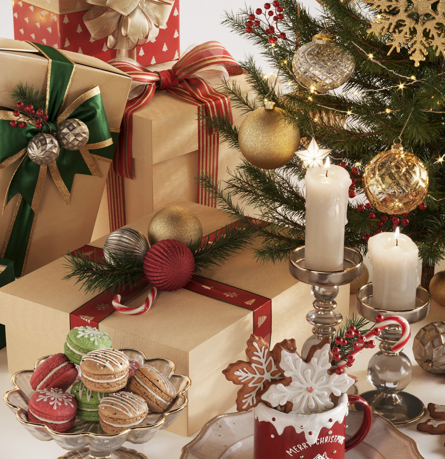 Christmas and New Year Decorations with Christmas tree  3D model_6