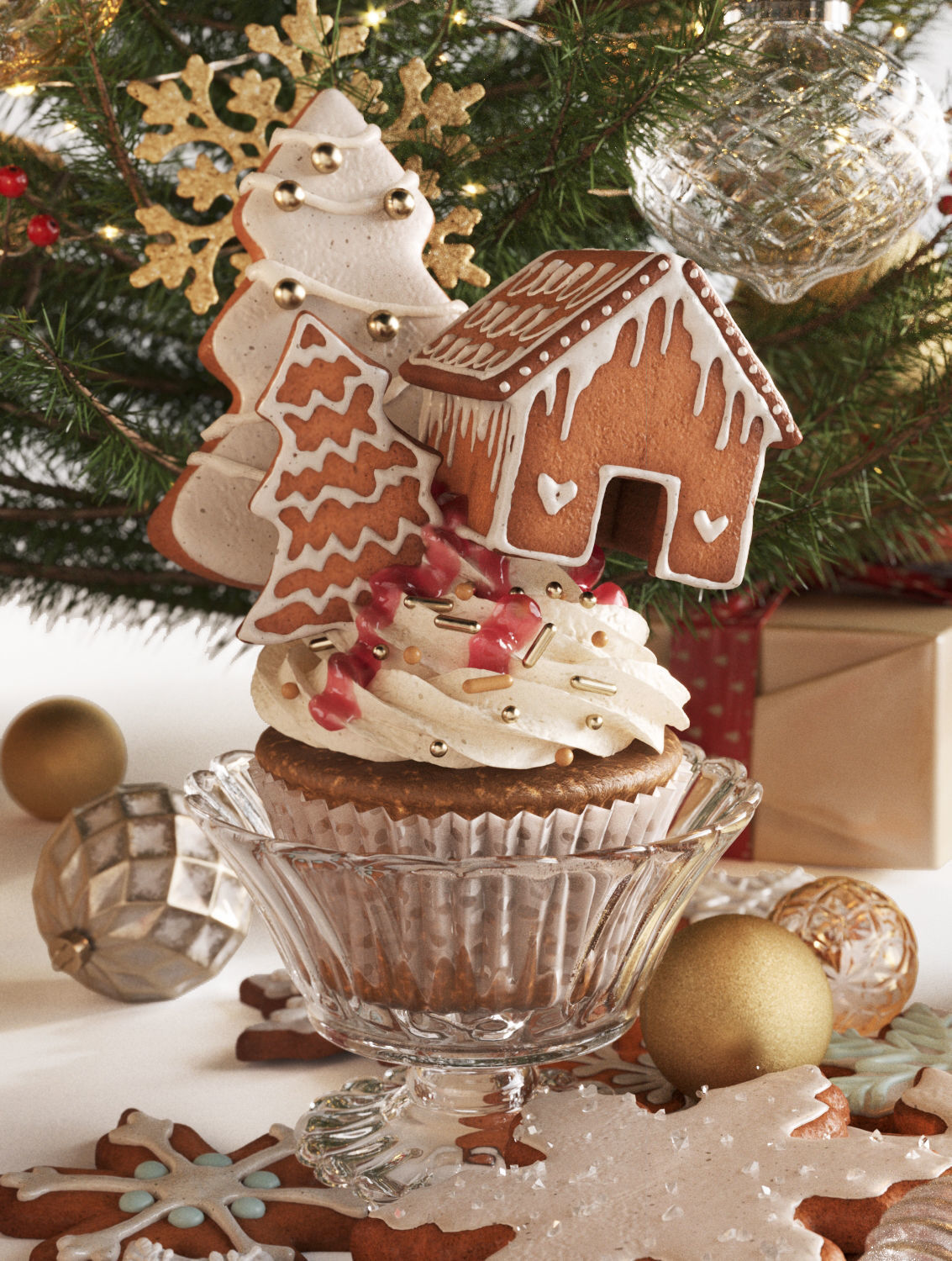 Christmas and New Year Decorations with Christmas tree  3D model_10