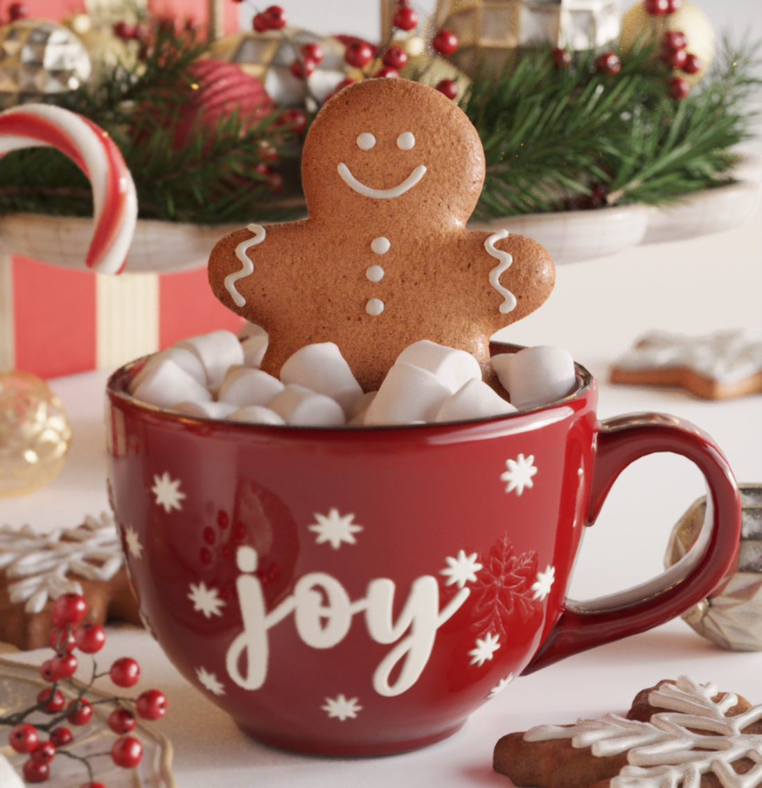 Christmas and New Year Decorations with Christmas tree  3D model_7