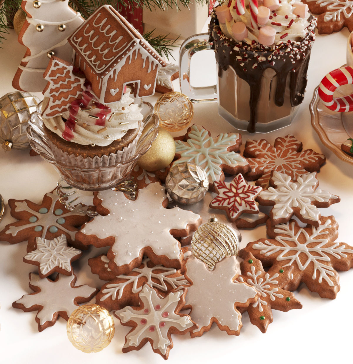 Christmas and New Year Decorations with Christmas tree  3D model_5