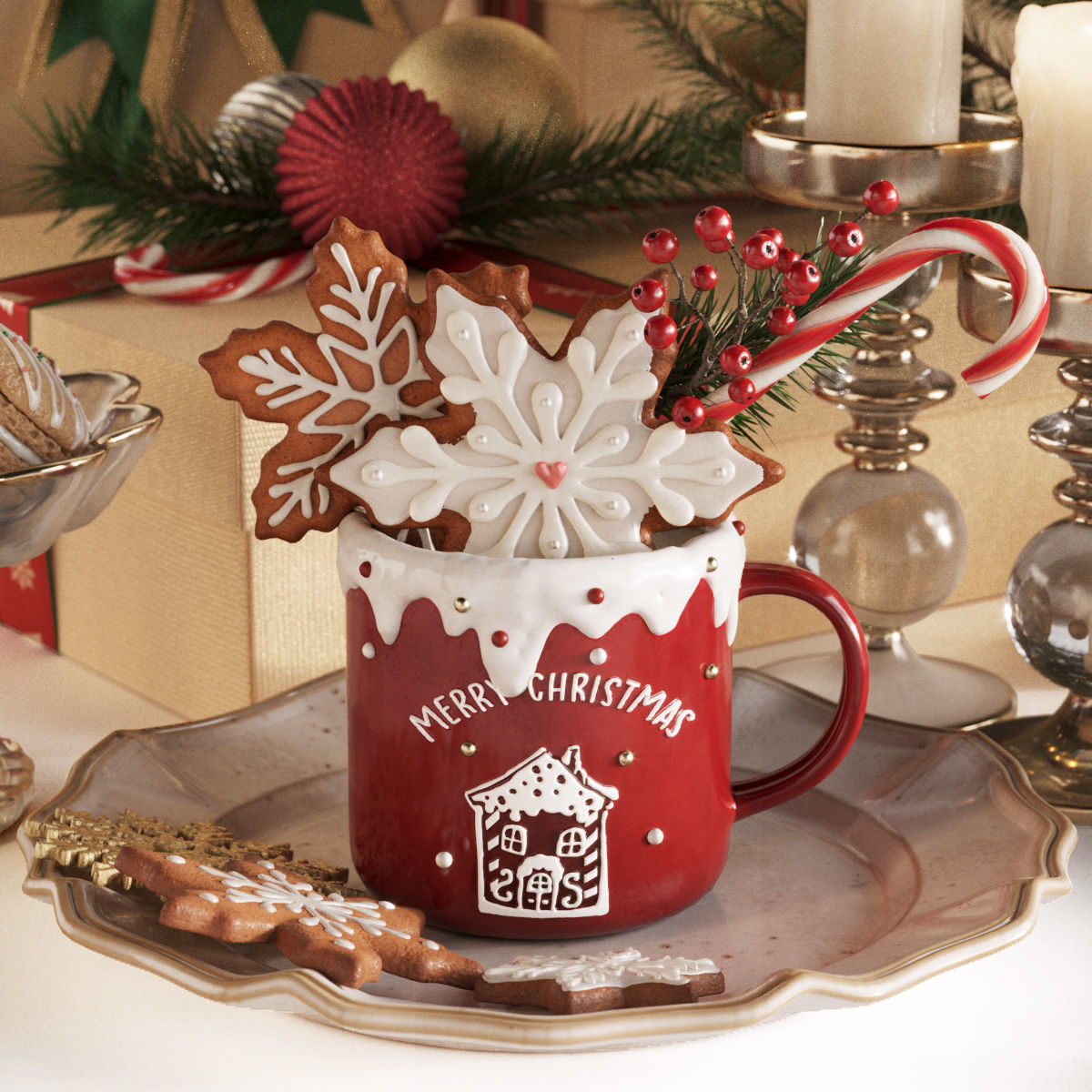 Christmas and New Year Decorations with Christmas tree  3D model_8