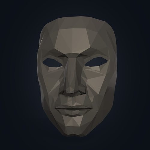 Low Poly - Polygonal Anonymous - Theater Mask  Low-poly 3D model