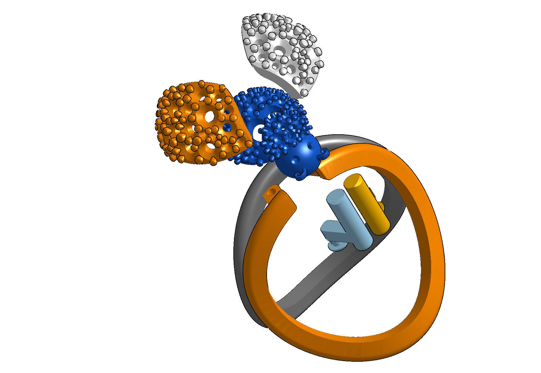 Wings opening and closing ring mechanism jewelry cad file  3D print model_12
