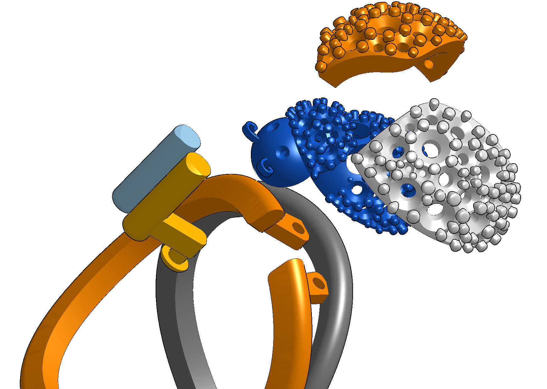 Wings opening and closing ring mechanism jewelry cad file  3D print model_17