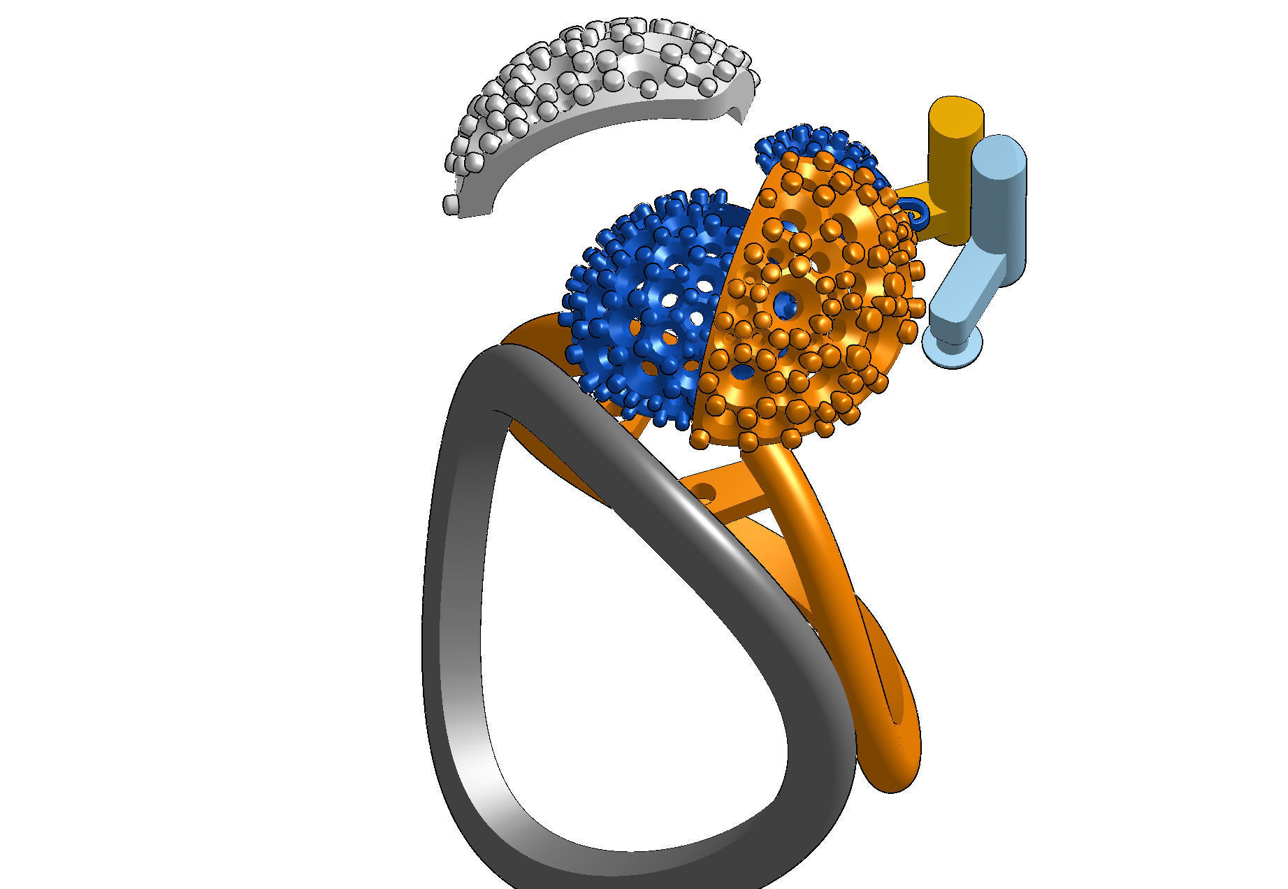 Wings opening and closing ring mechanism jewelry cad file  3D print model_22