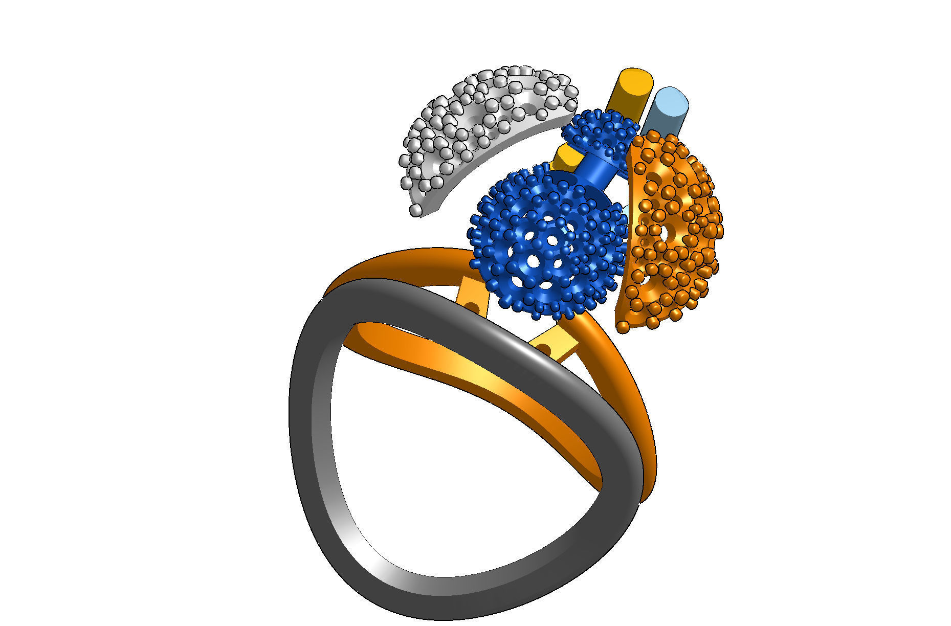 Wings opening and closing ring mechanism jewelry cad file  3D print model_13