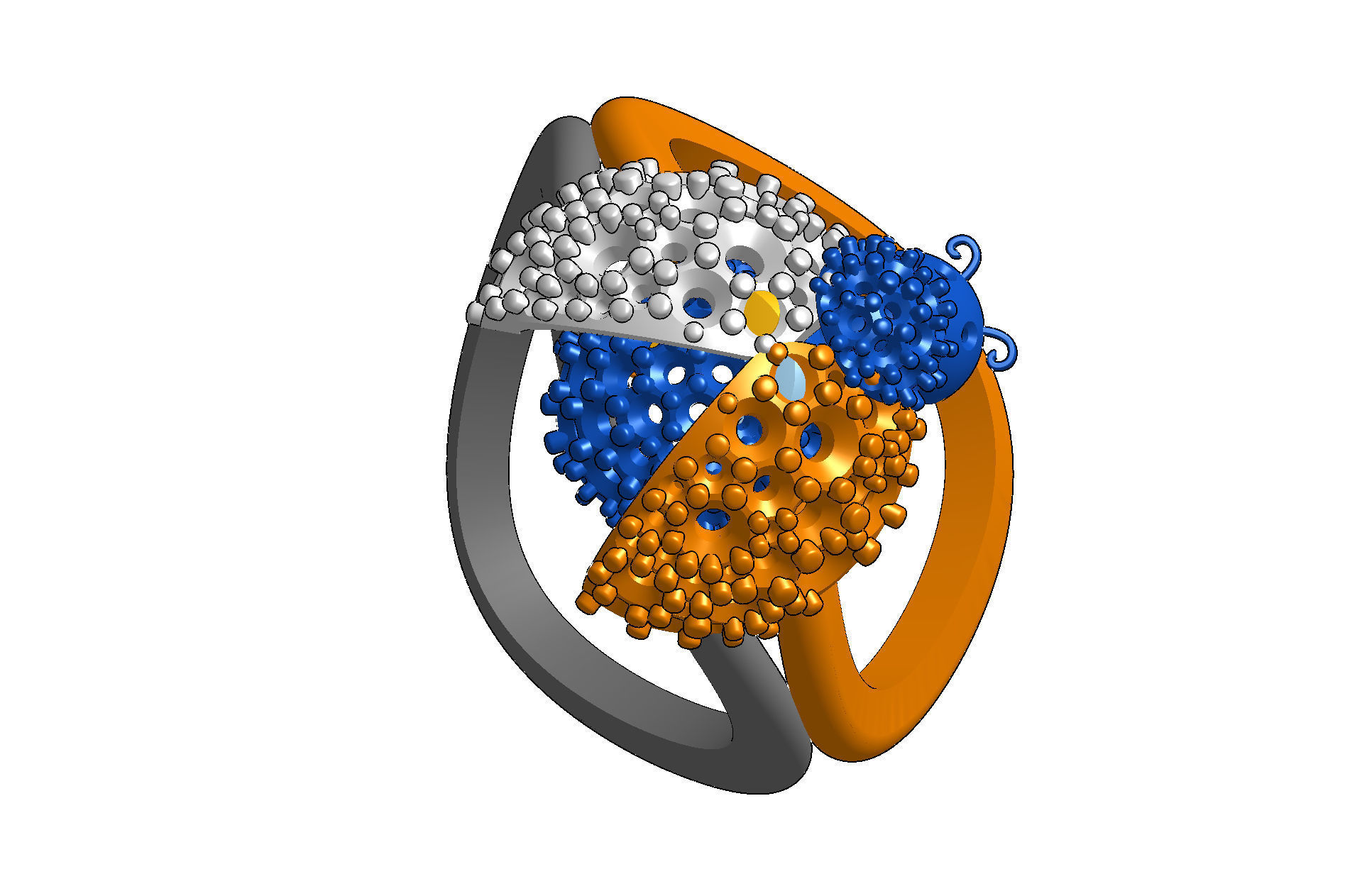 Wings opening and closing ring mechanism jewelry cad file  3D print model_7