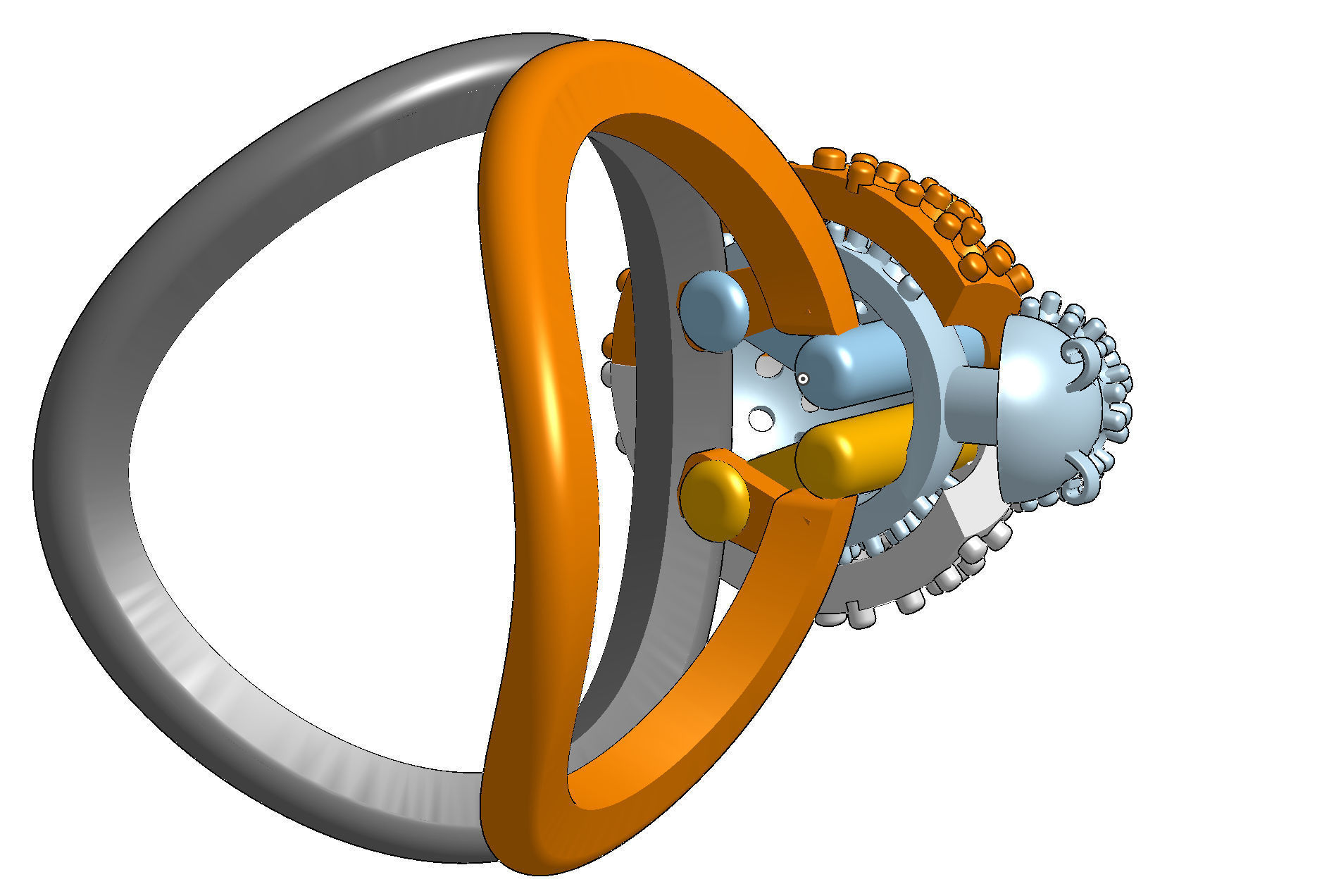 Wings opening and closing ring mechanism jewelry cad file  3D print model_6