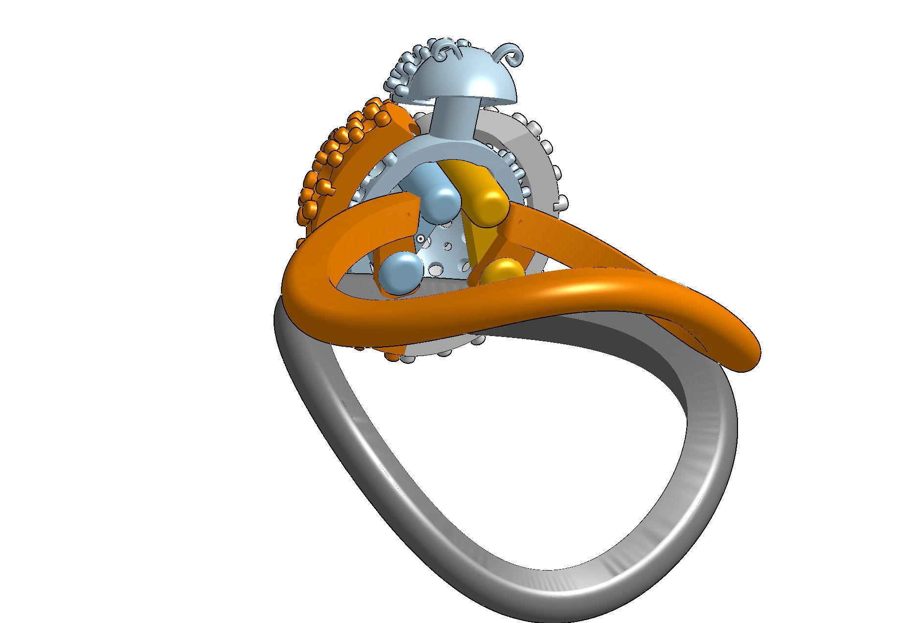 Wings opening and closing ring mechanism jewelry cad file  3D print model_3