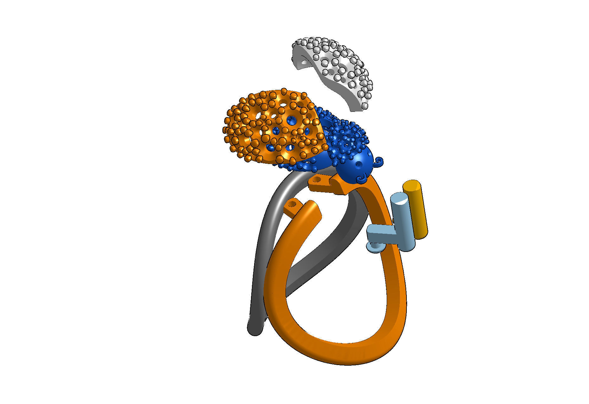 Wings opening and closing ring mechanism jewelry cad file  3D print model_11