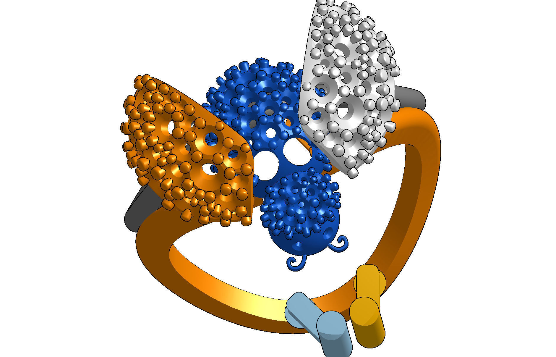 Wings opening and closing ring mechanism jewelry cad file  3D print model_15