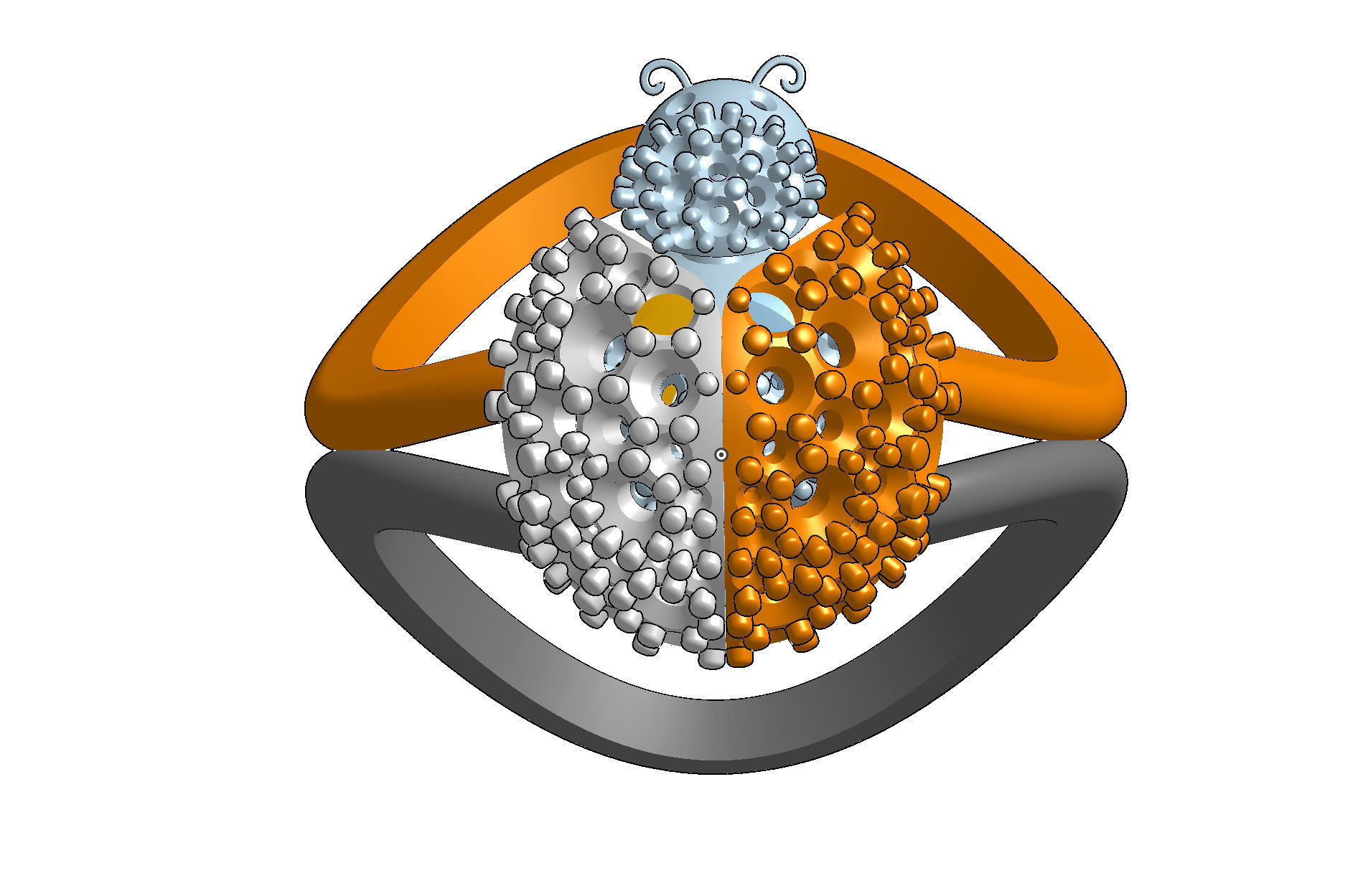 Wings opening and closing ring mechanism jewelry cad file  3D print model_4