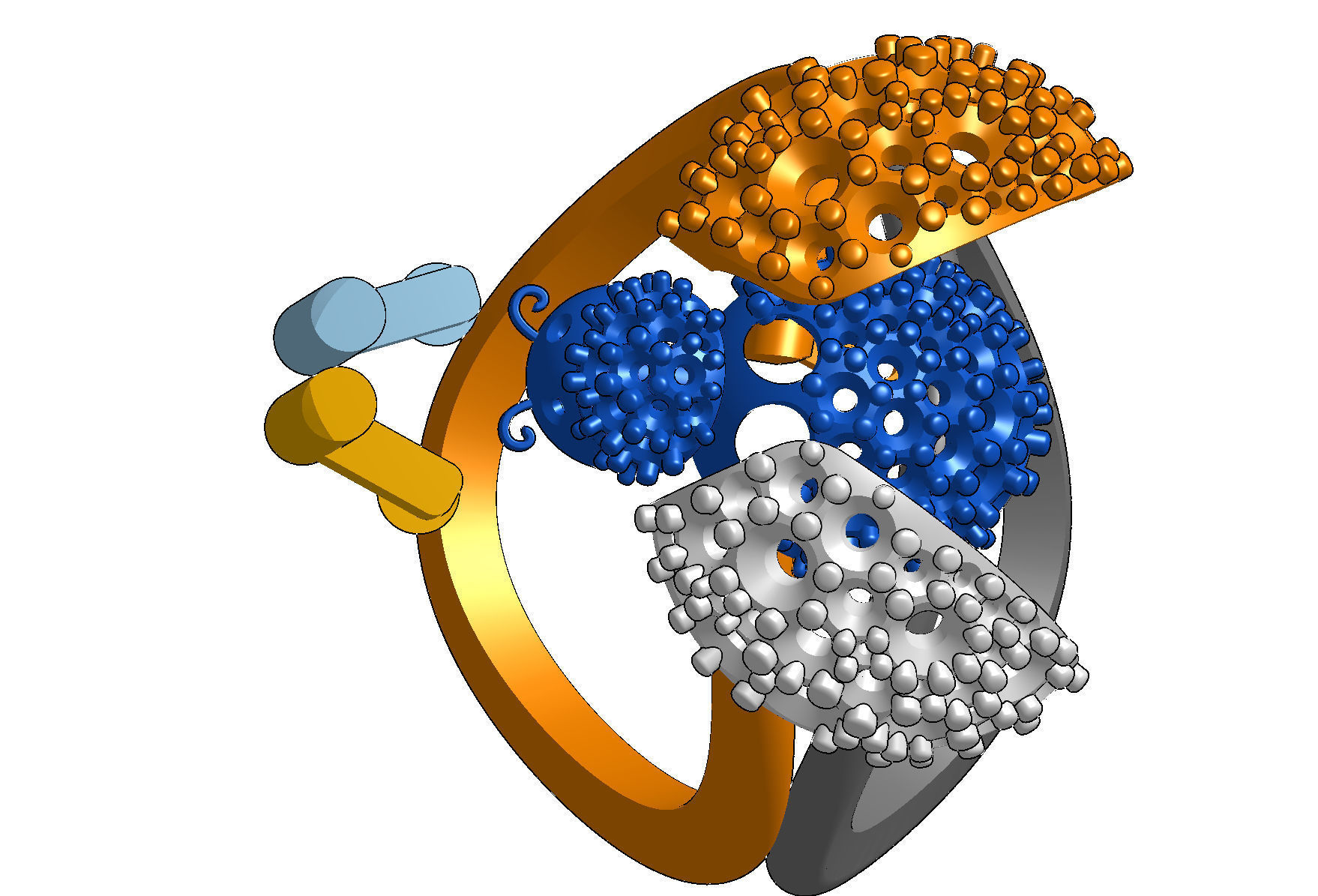 Wings opening and closing ring mechanism jewelry cad file  3D print model_18