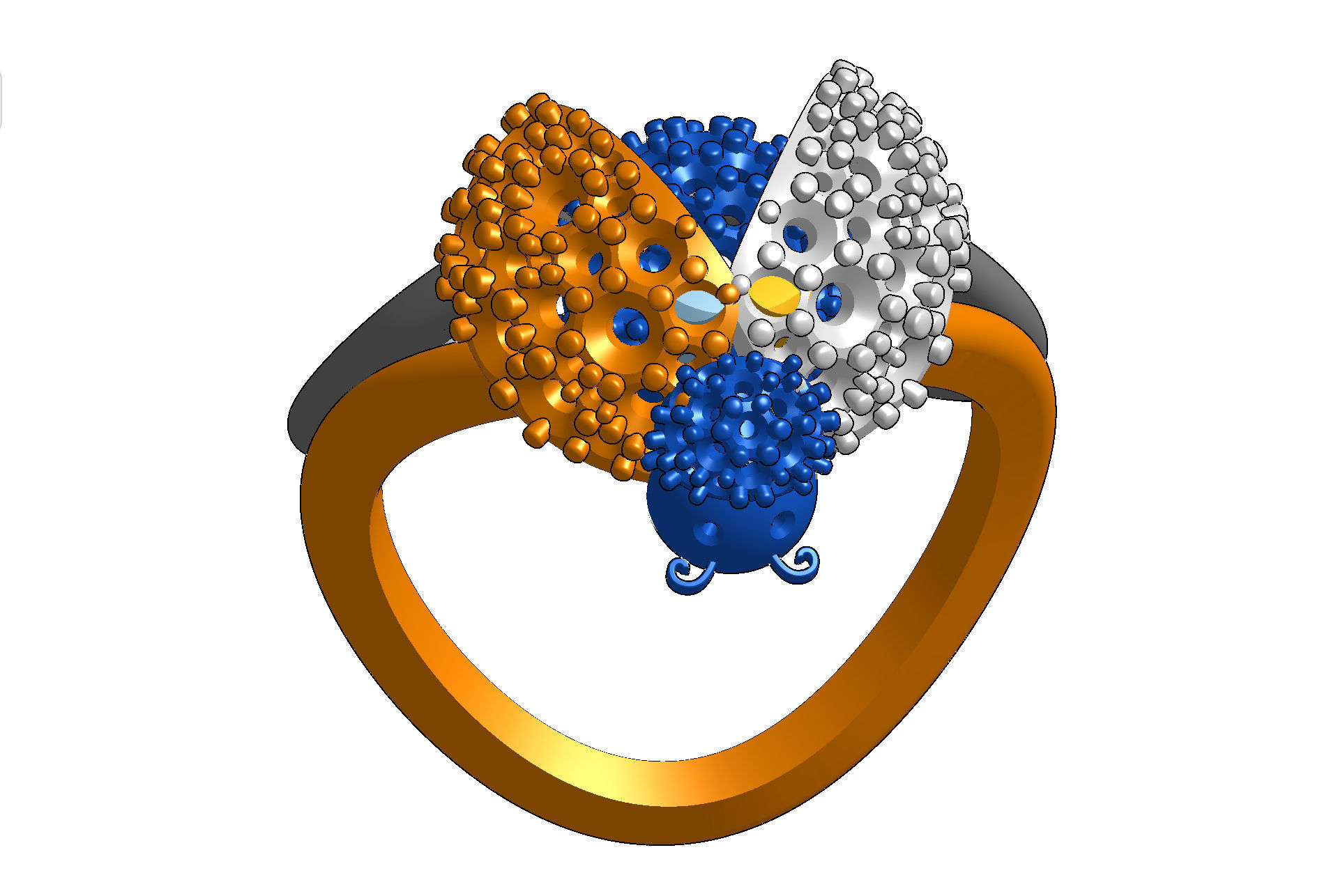 Wings opening and closing ring mechanism jewelry cad file  3D print model_9