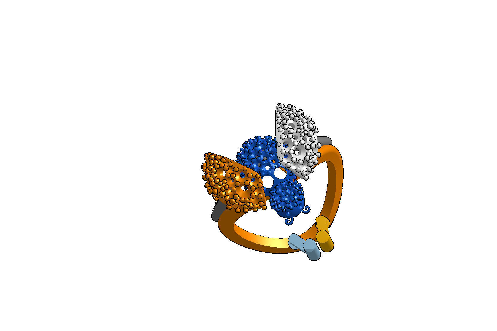 Wings opening and closing ring mechanism jewelry cad file  3D print model_14