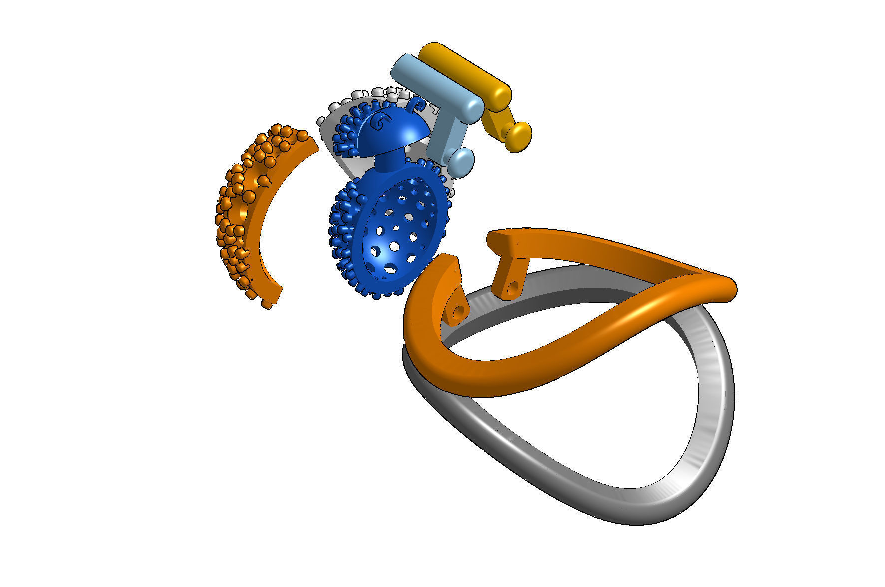 Wings opening and closing ring mechanism jewelry cad file  3D print model_16