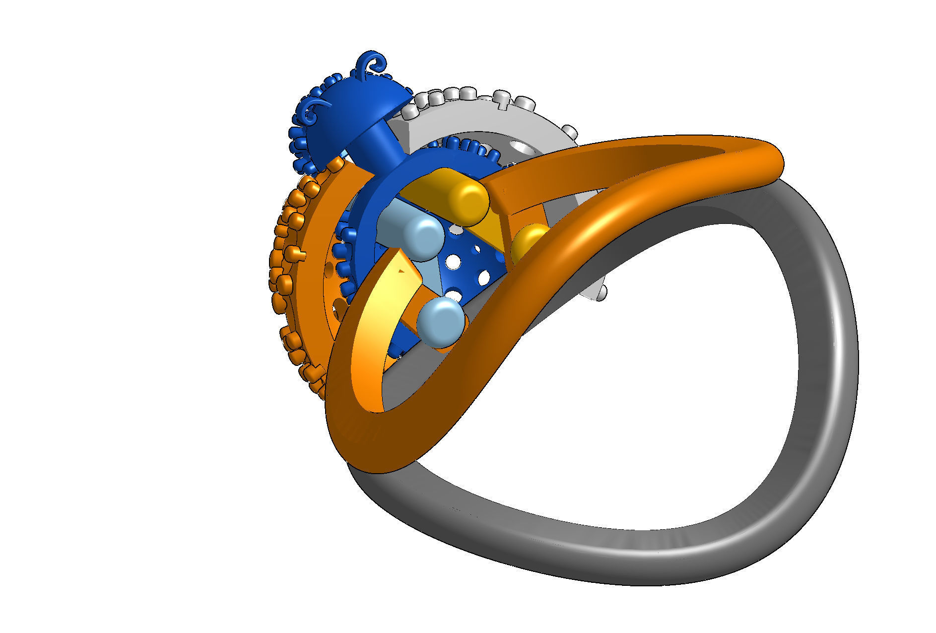 Wings opening and closing ring mechanism jewelry cad file  3D print model_10