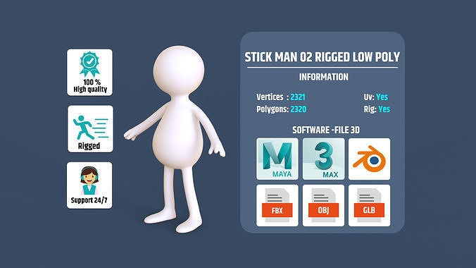 Stickman 02 Rigged Low Poly  Low-poly 3D model