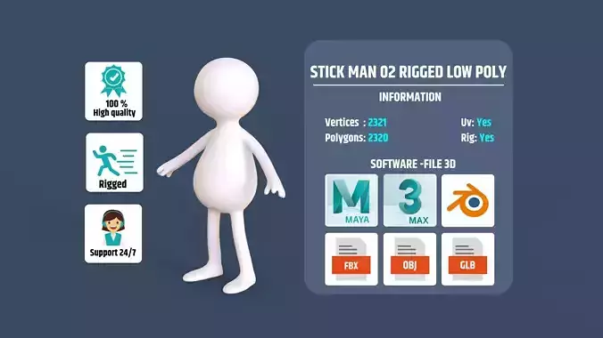 Stickman 02 Rigged Low Poly  Low-poly 3D model