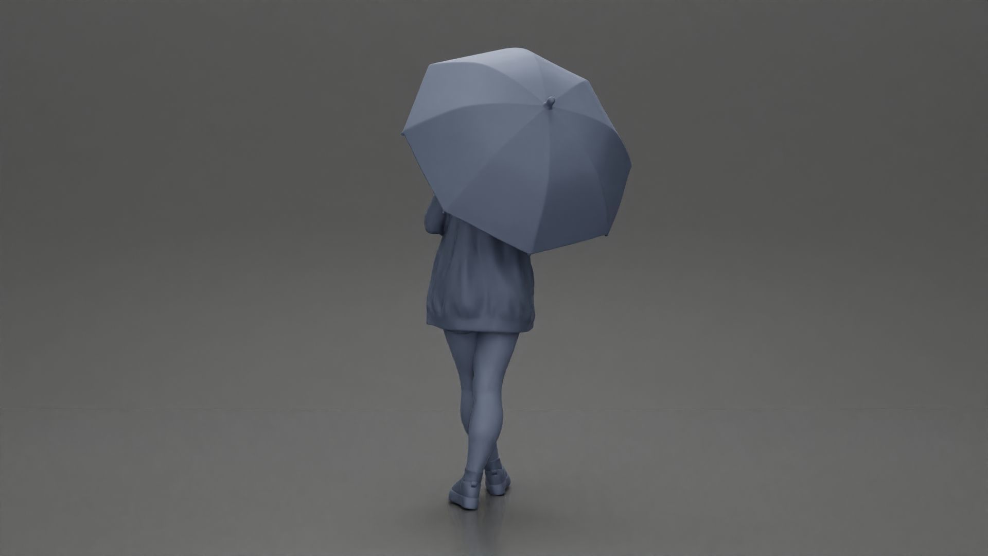 Pretty Girl with an Umbrella in Open Sweater and shorts Posing 3D print model_10