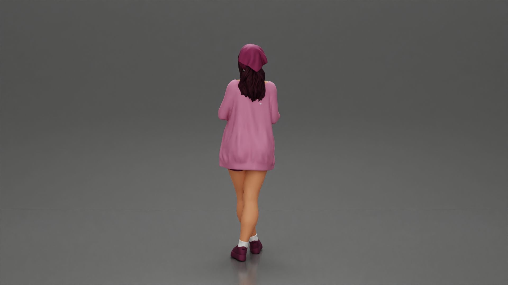 Pretty Girl with an Umbrella in Open Sweater and shorts Posing 3D print model_15