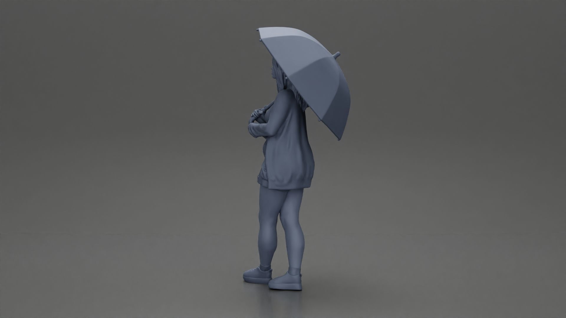 Pretty Girl with an Umbrella in Open Sweater and shorts Posing 3D print model_11