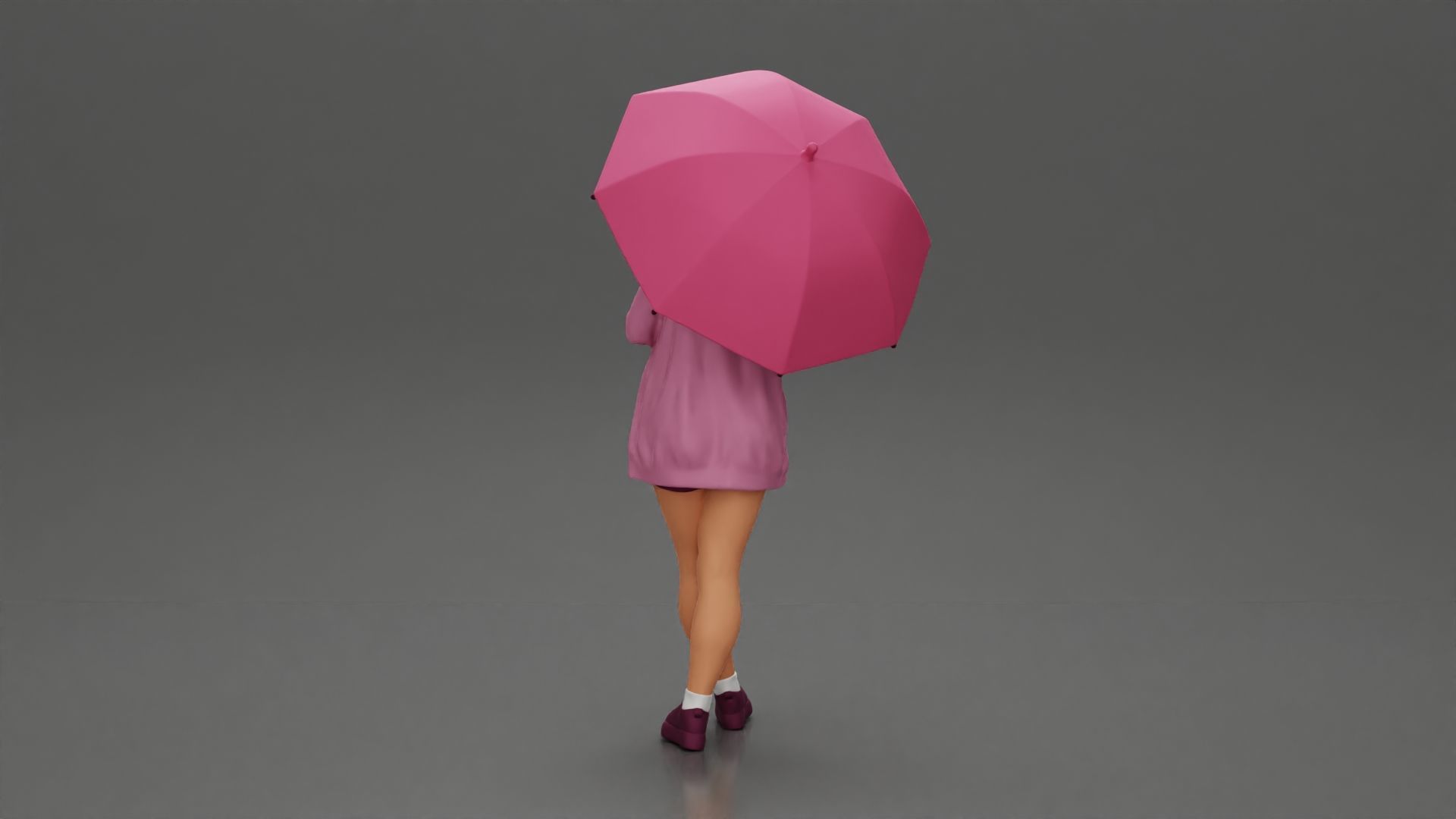 Pretty Girl with an Umbrella in Open Sweater and shorts Posing 3D print model_4