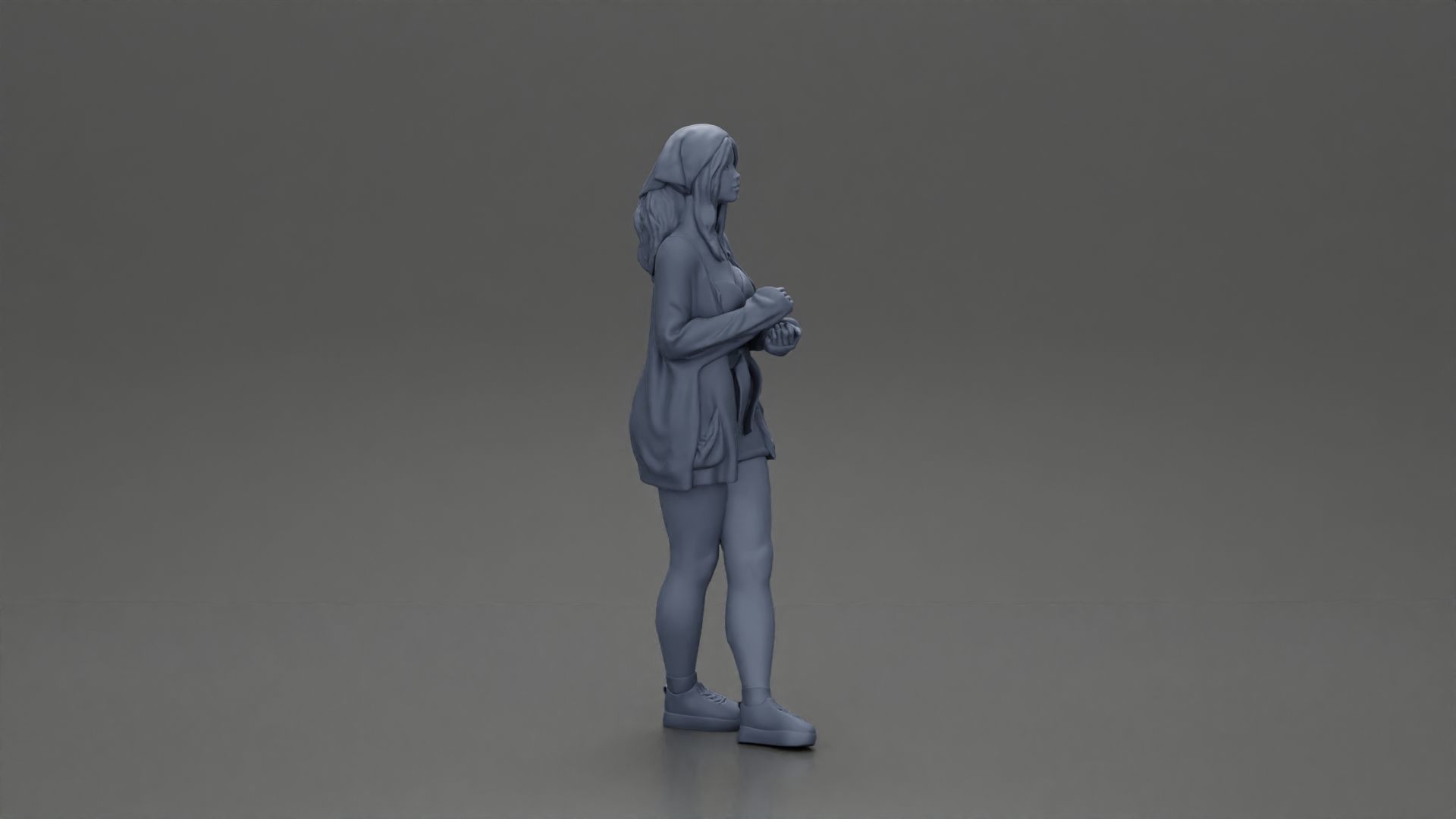 Pretty Girl with an Umbrella in Open Sweater and shorts Posing 3D print model_19