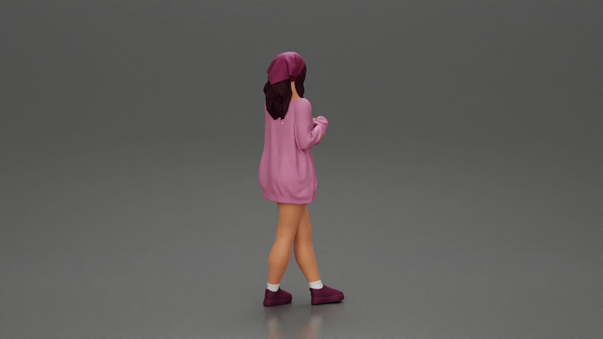 Pretty Girl with an Umbrella in Open Sweater and shorts Posing 3D print model_14