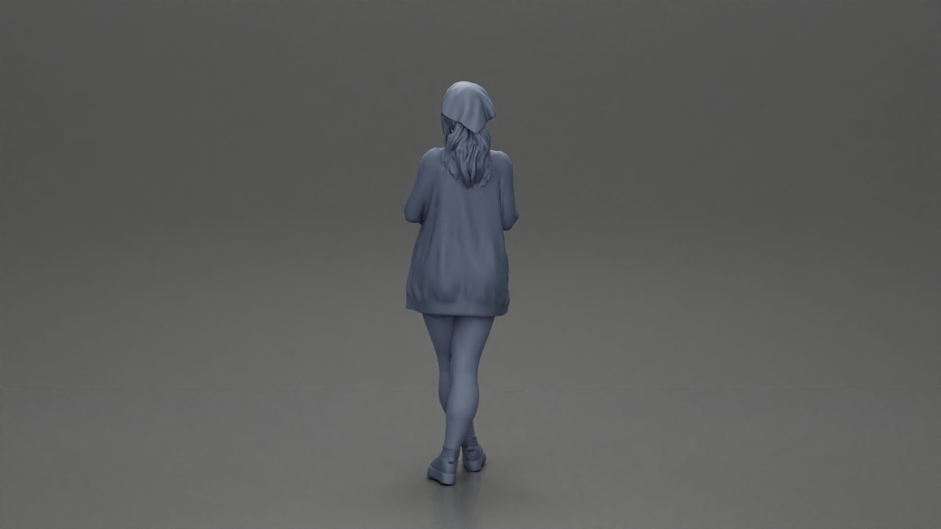 Pretty Girl with an Umbrella in Open Sweater and shorts Posing 3D print model_21