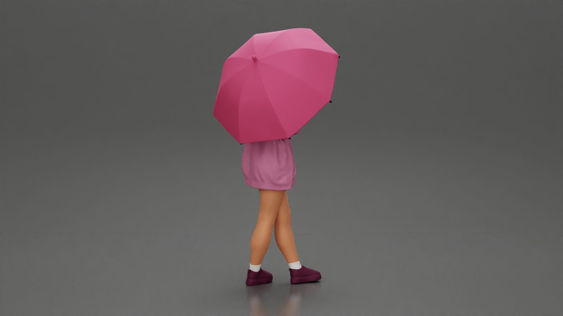 Pretty Girl with an Umbrella in Open Sweater and shorts Posing 3D print model_3