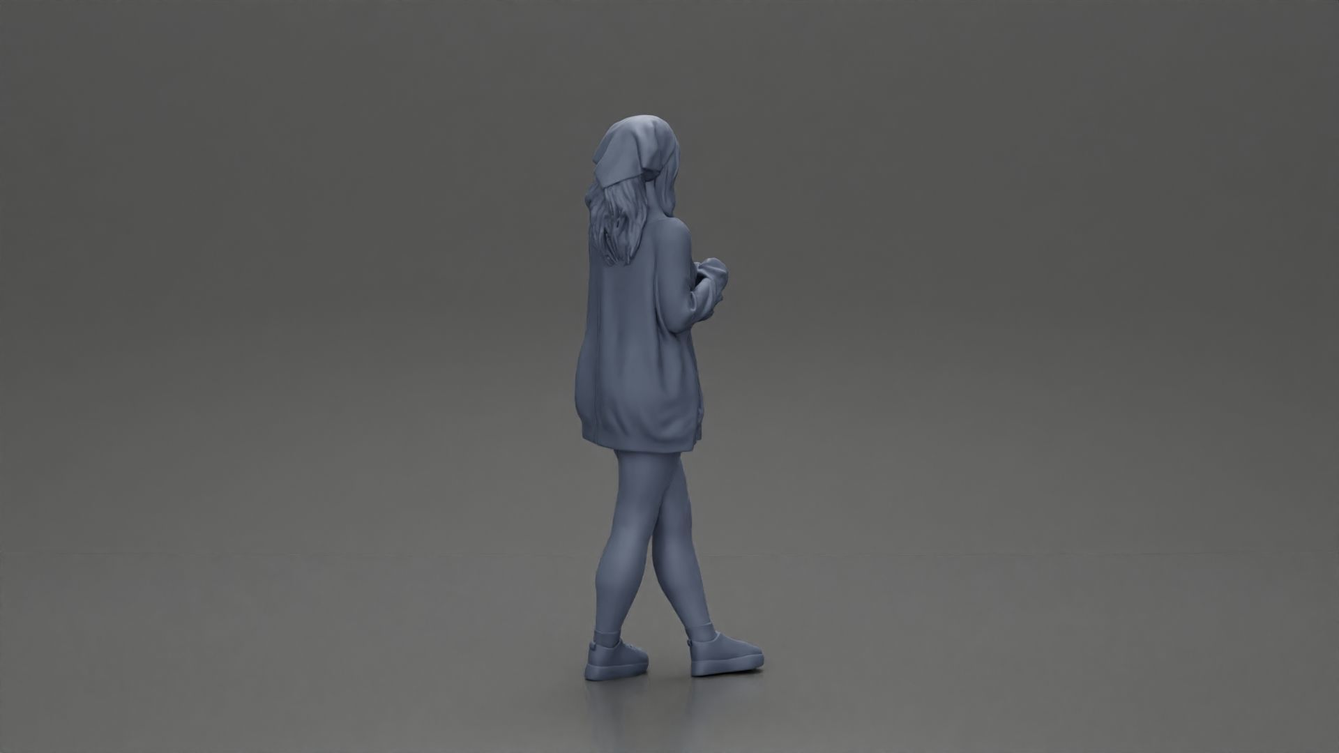 Pretty Girl with an Umbrella in Open Sweater and shorts Posing 3D print model_20