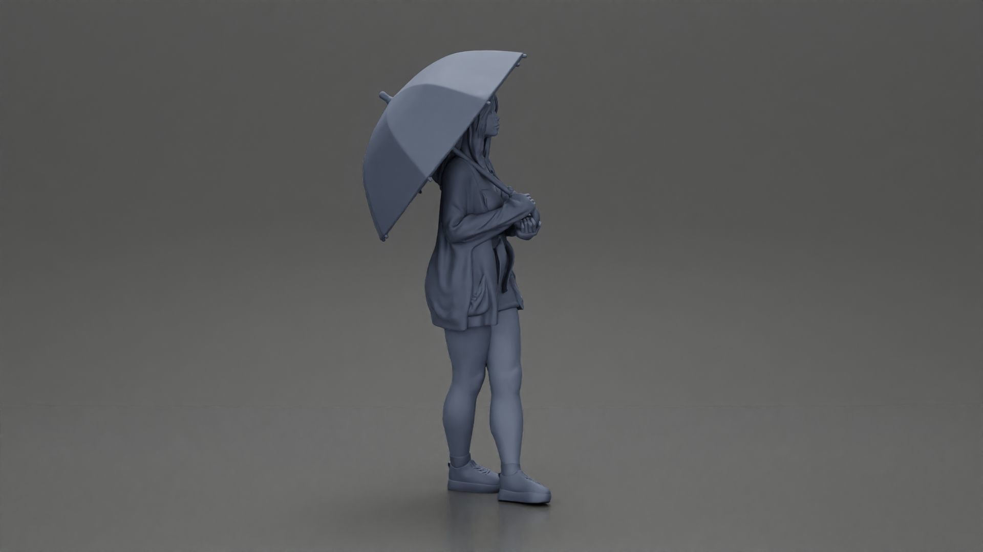 Pretty Girl with an Umbrella in Open Sweater and shorts Posing 3D print model_8