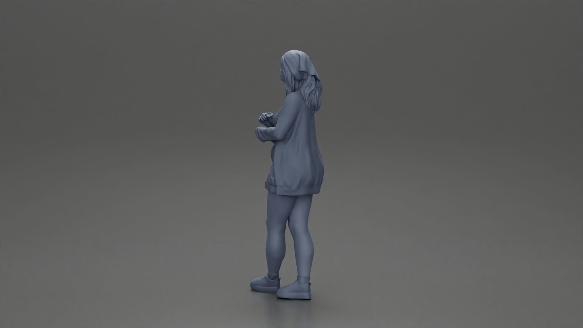 Pretty Girl with an Umbrella in Open Sweater and shorts Posing 3D print model_22