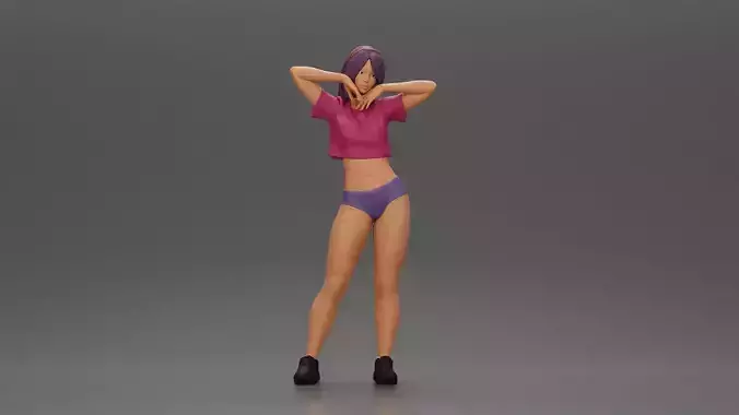 Sexy girl in a bikini and mini shirt posing confidently