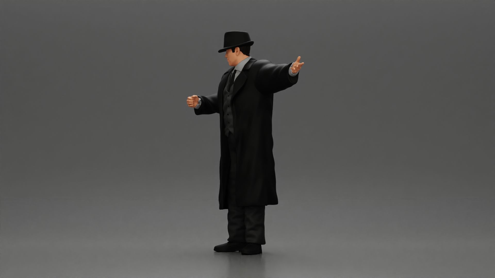 mafia man in gangster costume stands while gesturing 3D print model_5